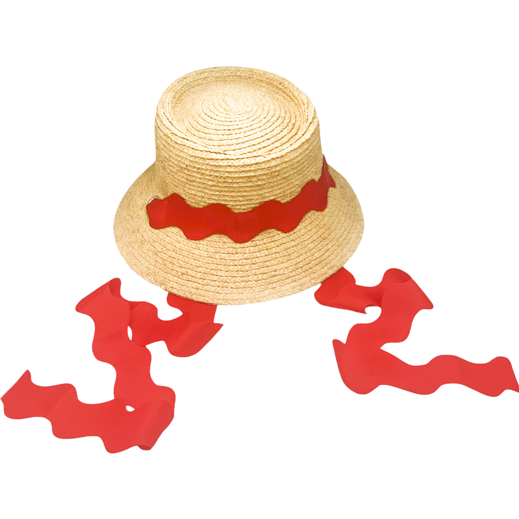 Bits & Bows Straw Scalloped Ribbon Harbor Hat In Red