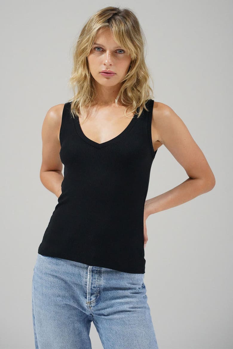 V Slim Ribbed Tank, Alternate, color, Black