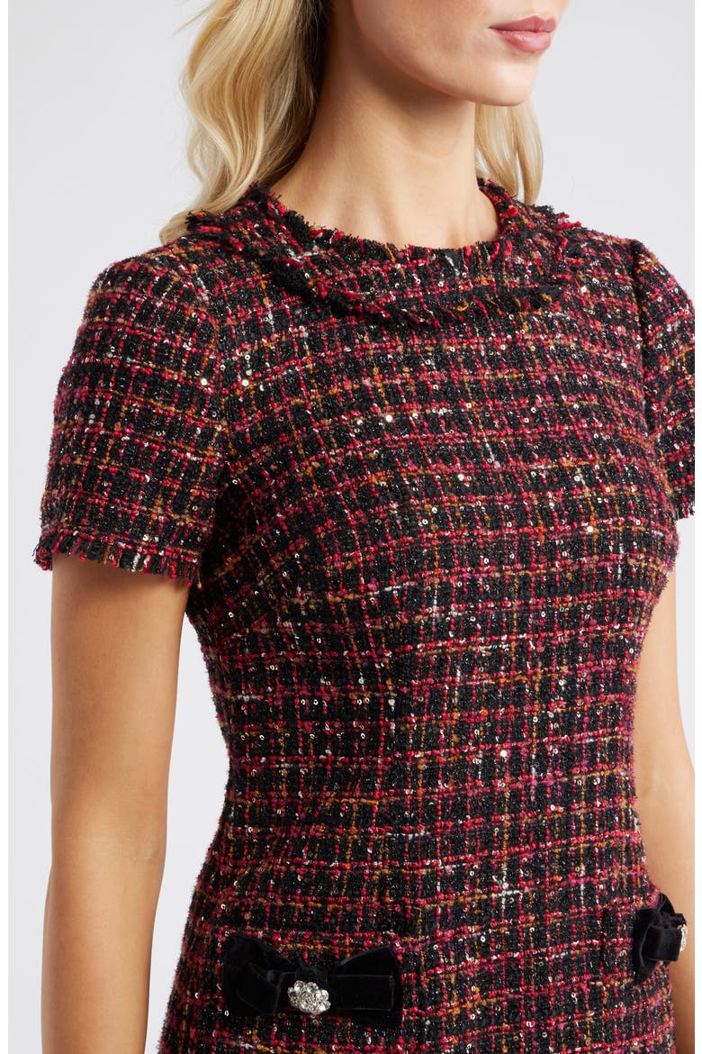 Jewel Neck Tweed Sheath Dress, Alternate, color, WINE BLACK