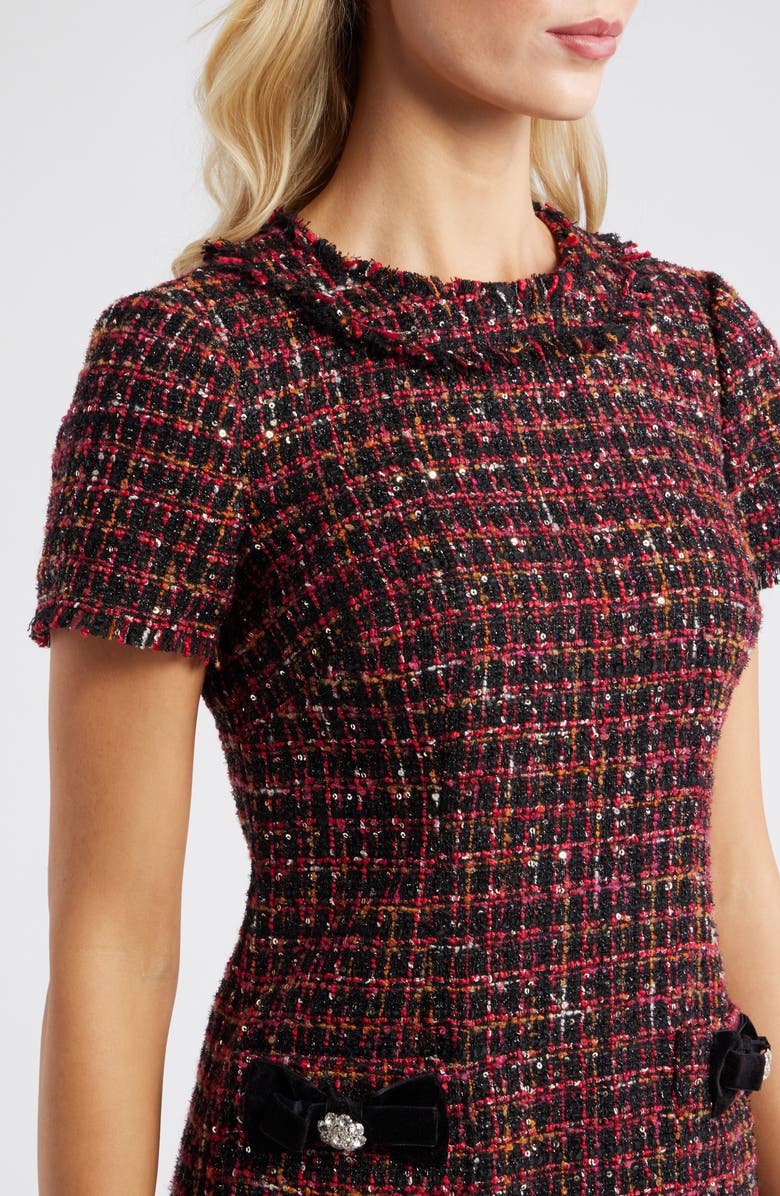 Eliza J Jewel Neck Tweed Sheath Dress, Alternate, color, Wine Black