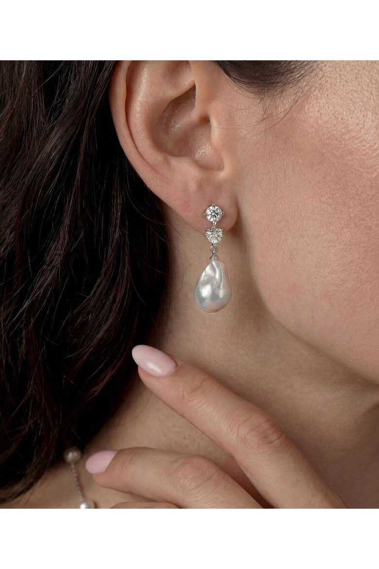 White Freshwater Baroque Pearl Precious Earrings, Alternate, color, Sterling Silver