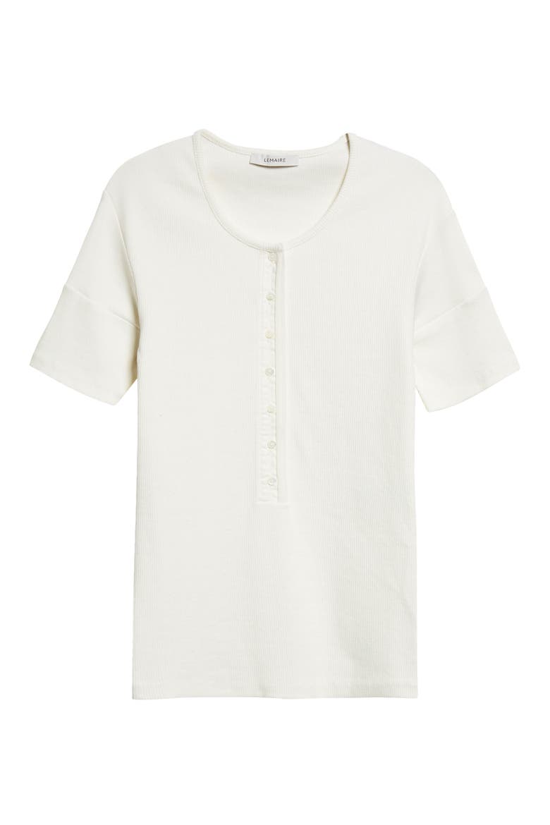 Fitted Cotton & Linen Blend Rib Henley, Alternate, color, MILK