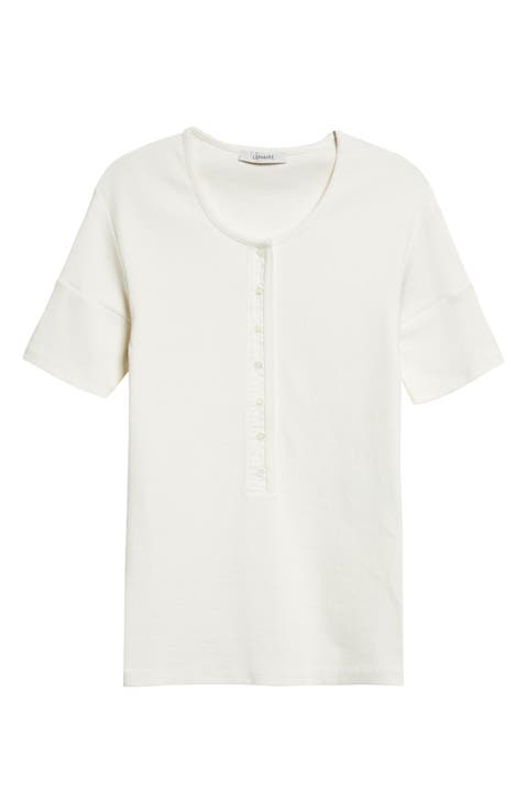 Fitted Cotton & Linen Blend Rib Henley
