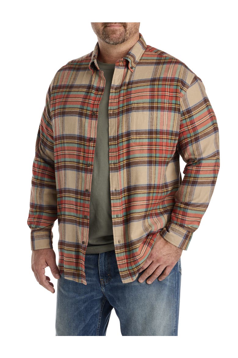Big & Tall Large Plaid Flannel Sport Shirt, Alternate, color, BROWN MULTI