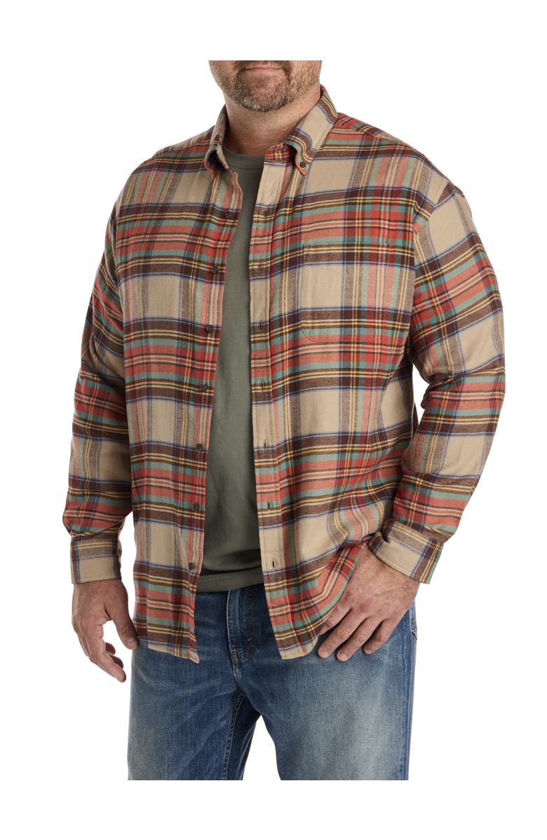 Harbor Bay by DXL Big & Tall Large Plaid Flannel Sport Shirt, Alternate, color, Brown Multi