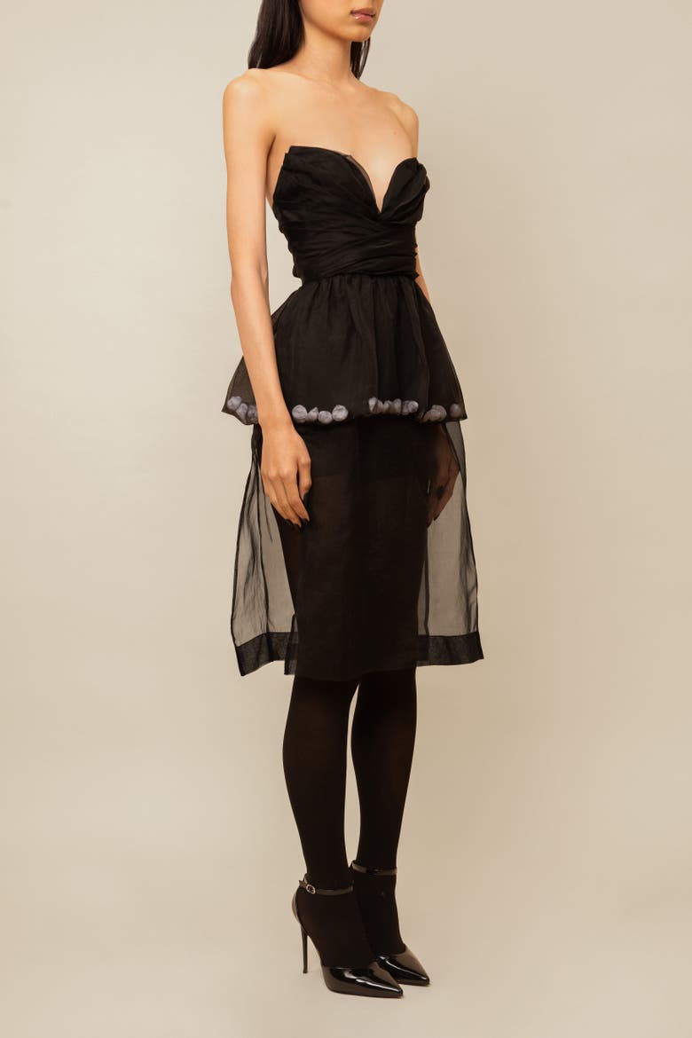 The Mary Romantic Floral Structured Silk Organza Top, Alternate, color, Black