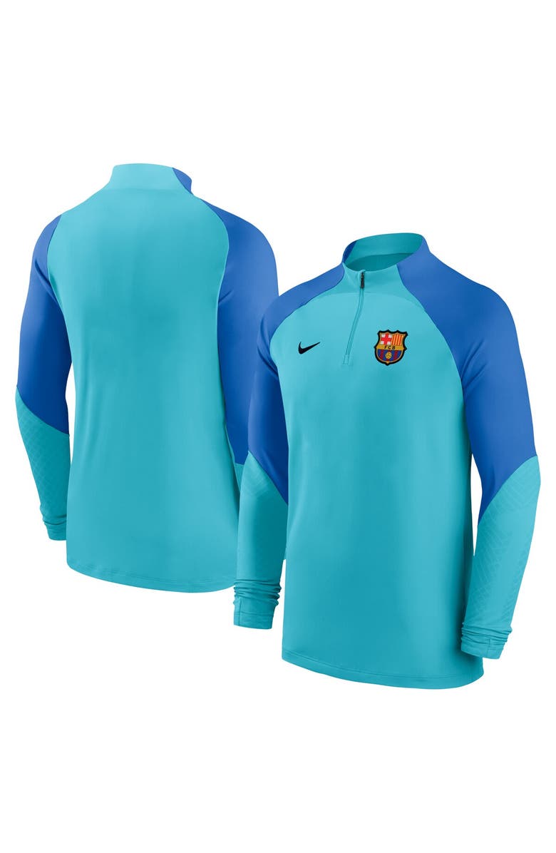 Nike Men's Nike Blue Barcelona 2022/23 Strike Drill Performance Raglan Quarter-Zip Long Sleeve Top, Main, color, 