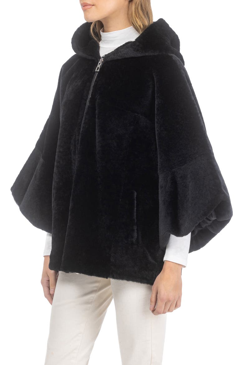 Genuine Shearling Short Jacket with Cropped Sleeves, Alternate, color, BLACK