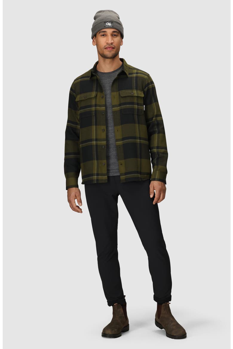 Feedback Plaid Flannel Overshirt, Alternate, color, DARK OLIVE PLAID