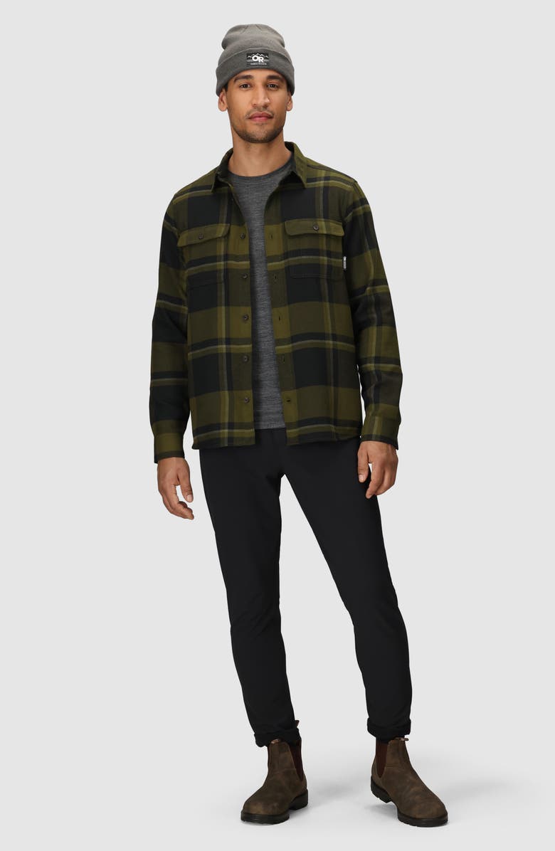 Outdoor Research Feedback Plaid Flannel Overshirt, Alternate, color, Dark Olive Plaid