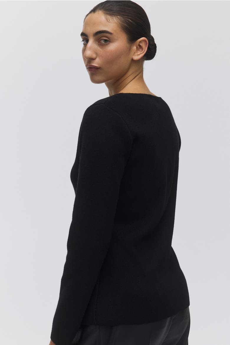 Scoop-neck Rib-knit Cardigan, Alternate, color, Black