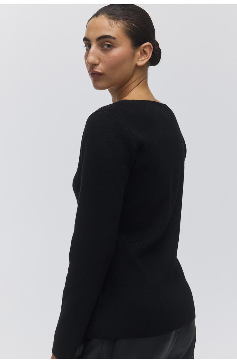 H&M Scoop-neck Rib-knit Cardigan, Alternate, color, Black