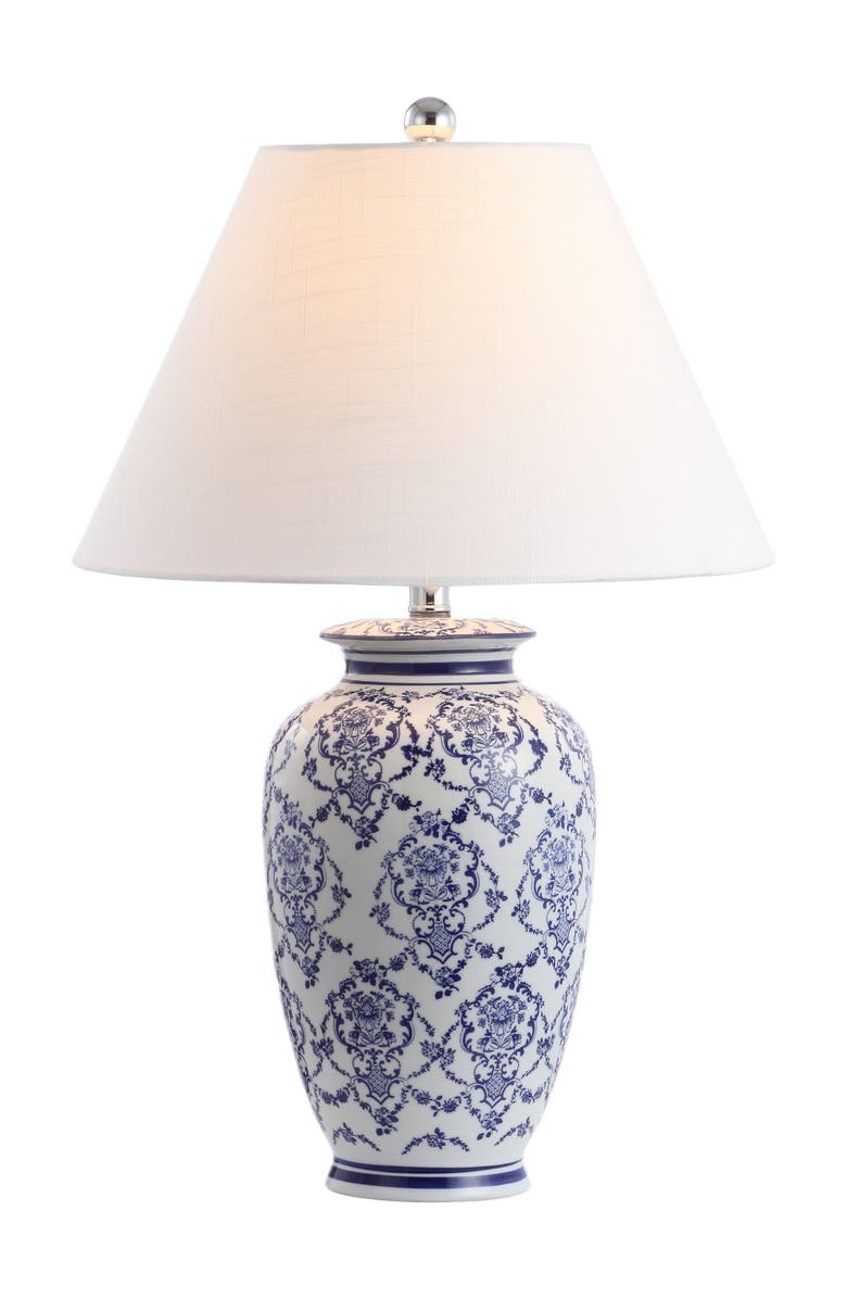 JONATHAN Y Juliana 26.25" Chinoiserie Ceramic LED Table Lamp, Blue/White, Main, color,