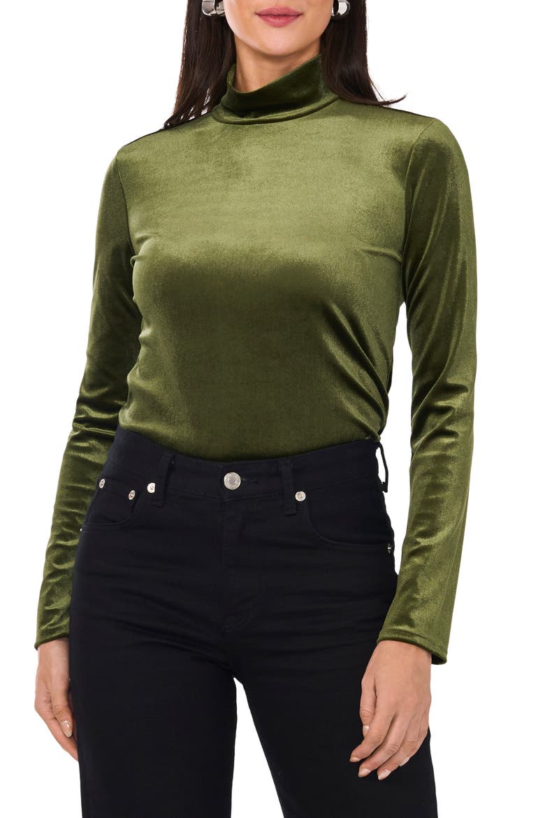 Velvet Turtleneck Top, Main, color, OLIVE EARTH
