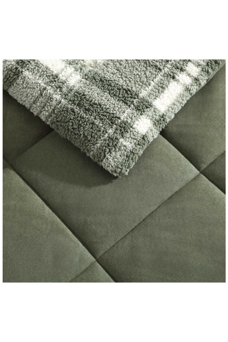 Big Lake Plaid Reversible Faux Shearling Comforter Set, Alternate, color, GREEN