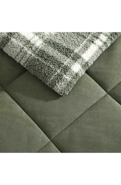 Eddie Bauer Big Lake Plaid Reversible Faux Shearling Comforter Set In Green