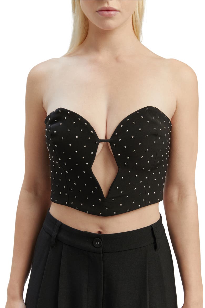 Eleni Embellished Strapless Velvet Corset Crop Top, Alternate, color, BLACK SEQUIN