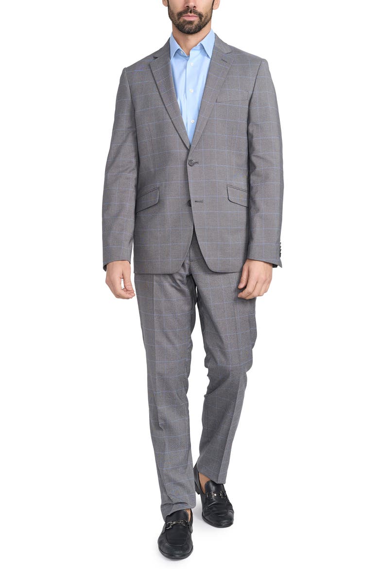 Gray Windowpane Plaid Print Trim-Fit Suit, Main, color, GREY