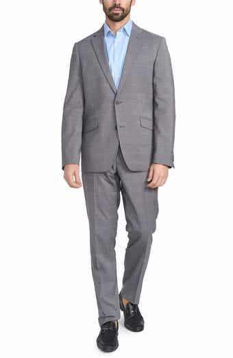 SAVILE ROW CO Gray Windowpane Plaid Print Trim-Fit Suit