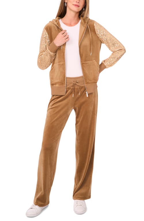 Vince Camuto Sequin Sleeve Hoodie In Brown