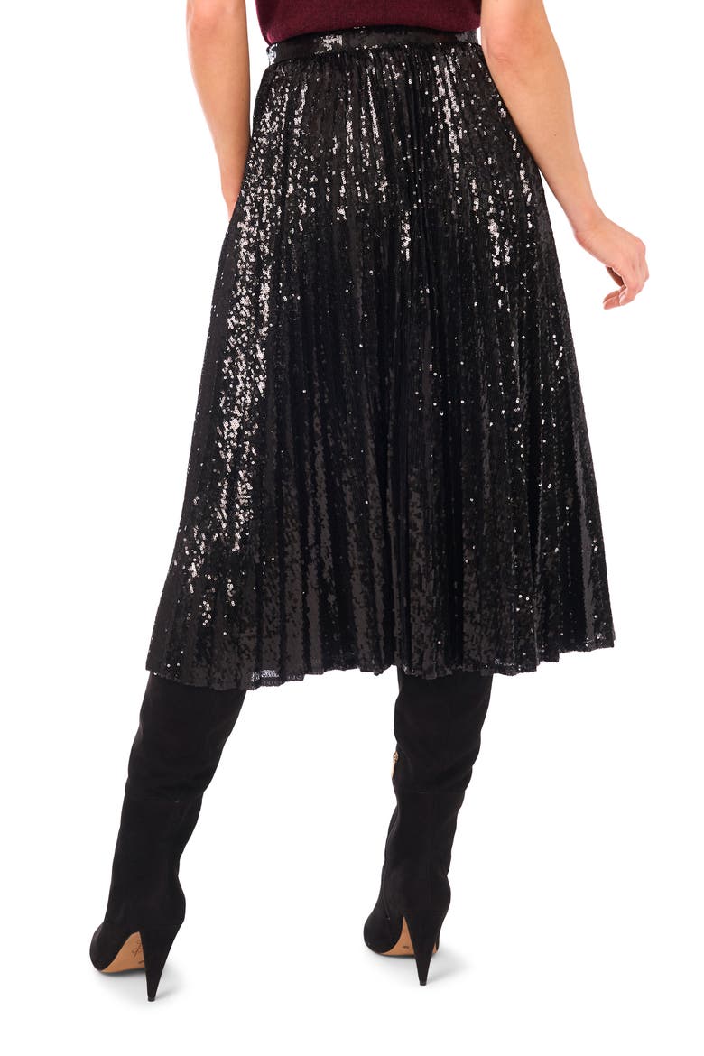 Sequin Pleated Midi Skirt, Alternate, color, RICH BLACK