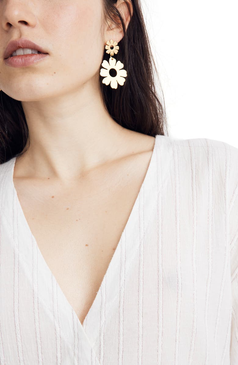 Madewell Metallic Stripe Bubble Sleeve Peplum Top, Alternate, color, 