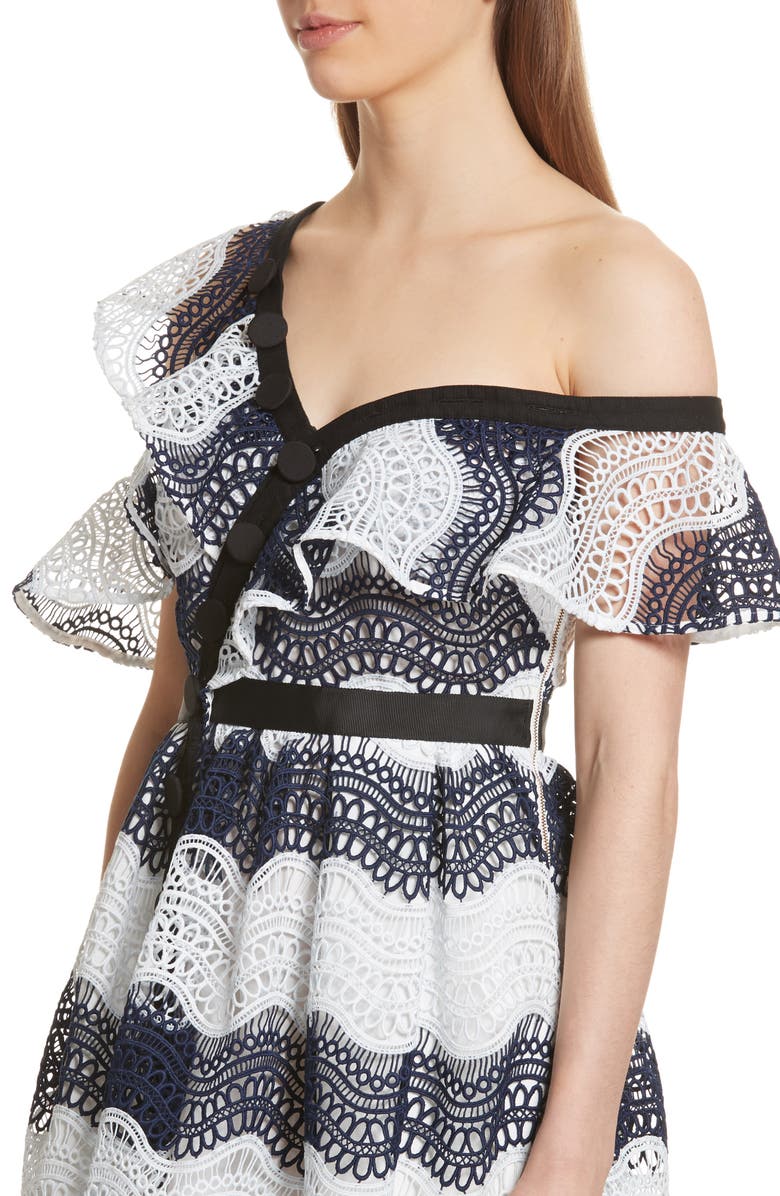 Self-Portrait Wave Lace Frill Minidress, Alternate, color,