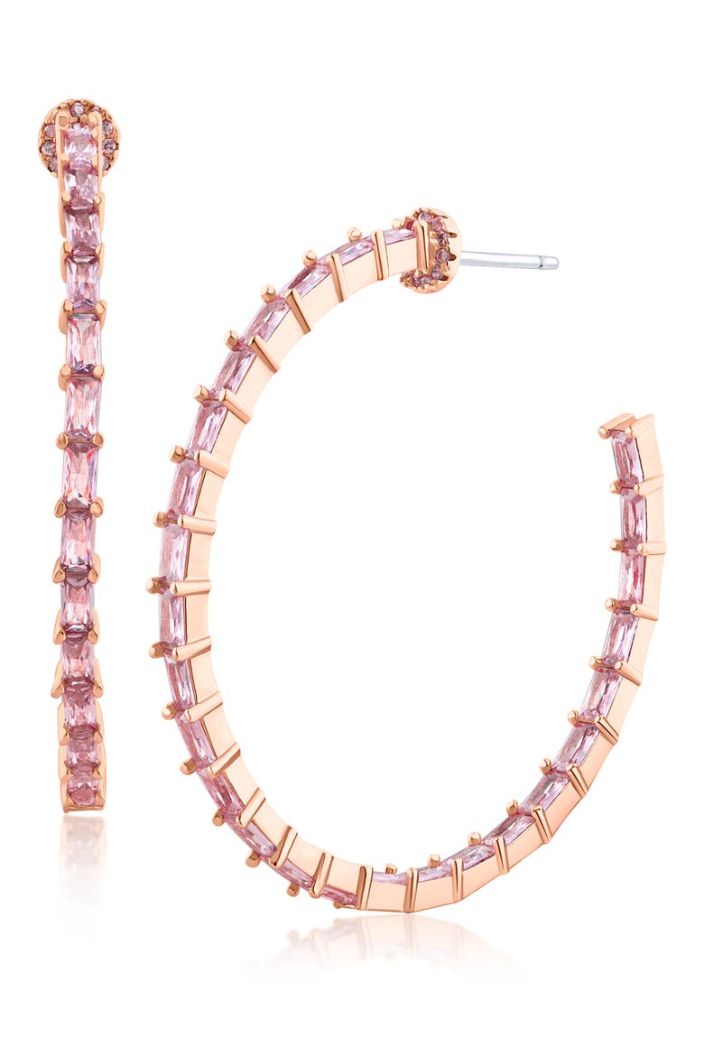 Baguette Cubic Zirconia Inside Out Hoop Earrings, Main, color, PINK/ROSE GOLD
