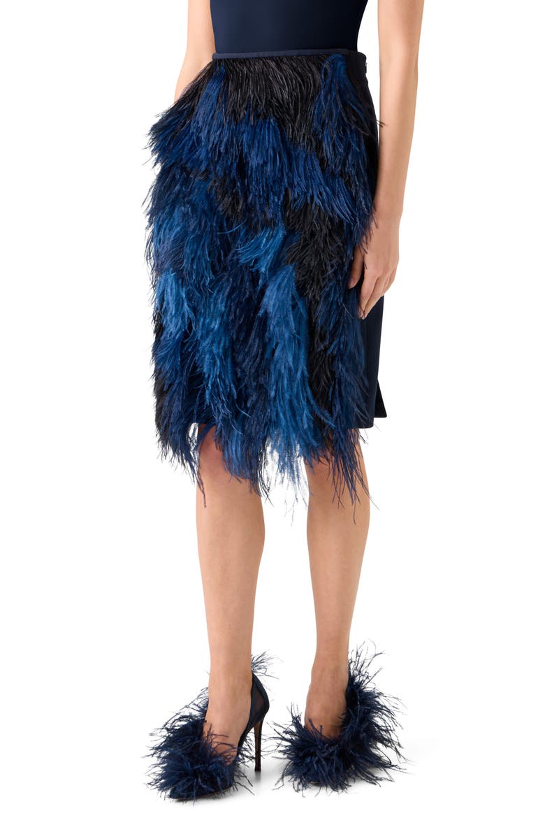 Feather Front Wool Blend Pencil Skirt, Alternate, color, NAVY