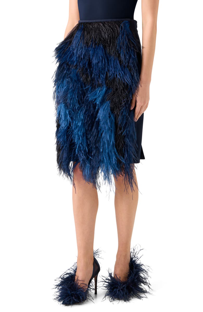 Akris Feather Front Wool Blend Pencil Skirt, Alternate, color, Navy