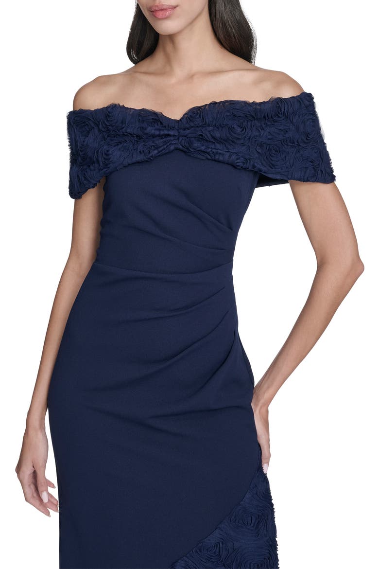 Off the Shoulder 3D Floral Gown, Alternate, color, NAVY