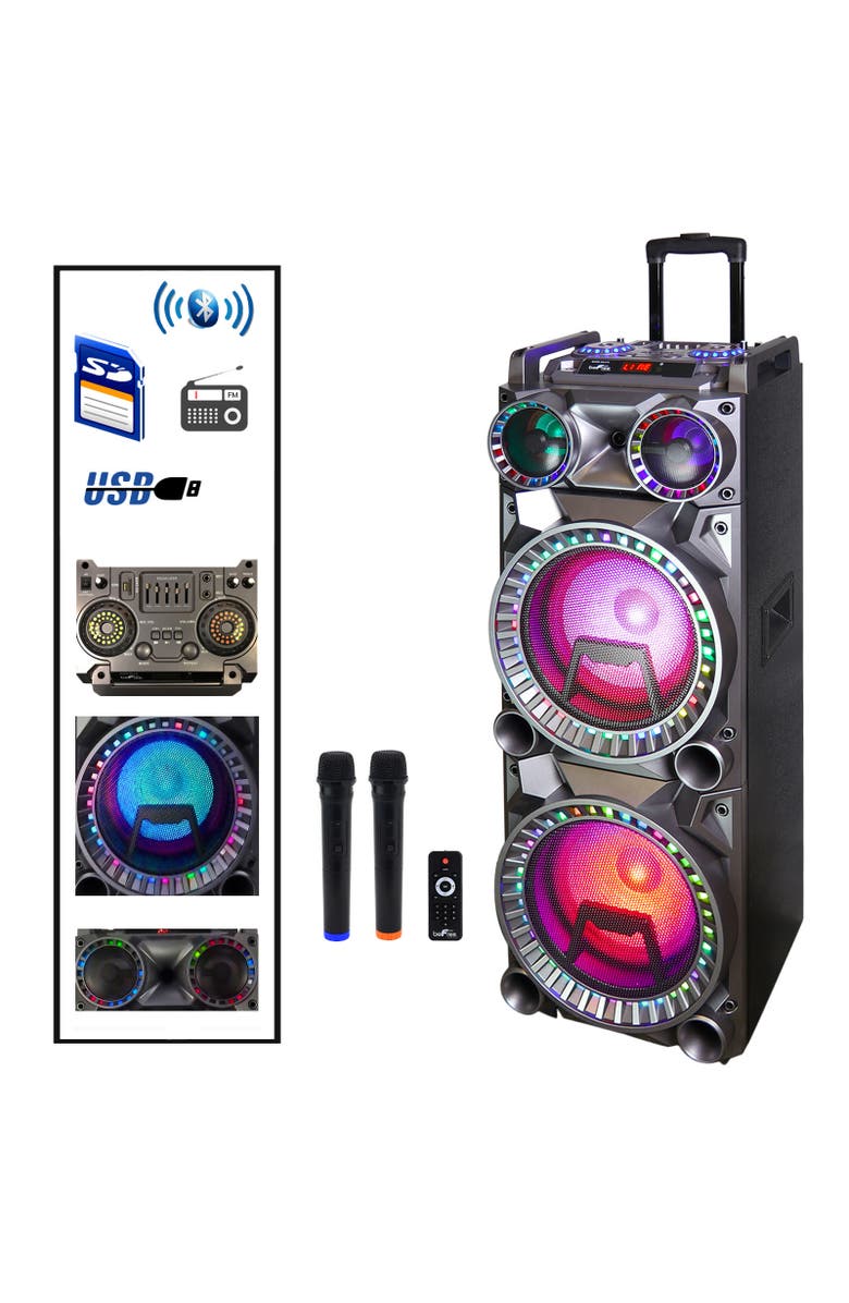 Befree Sound 700W Dual 10in Subwoofer Bluetooth Portable Party Speaker with Sound Reactive Lights, Alternate, color, Grey