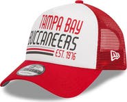 New Era Men's New Era White/Red Tampa Bay Buccaneers Stacked A-Frame Trucker 9FORTY Adjustable Hat