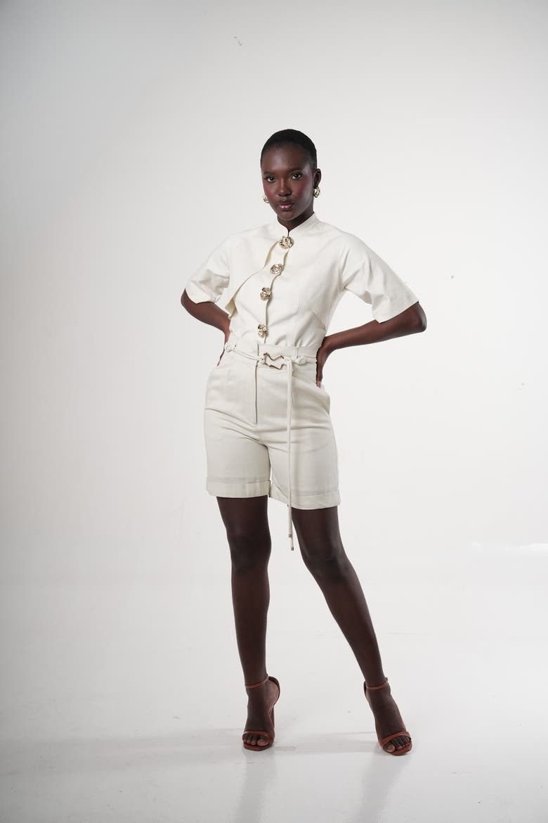 Salina Linen-blend Paperbag-waist Shorts, Alternate, color, Ivory (off-white)