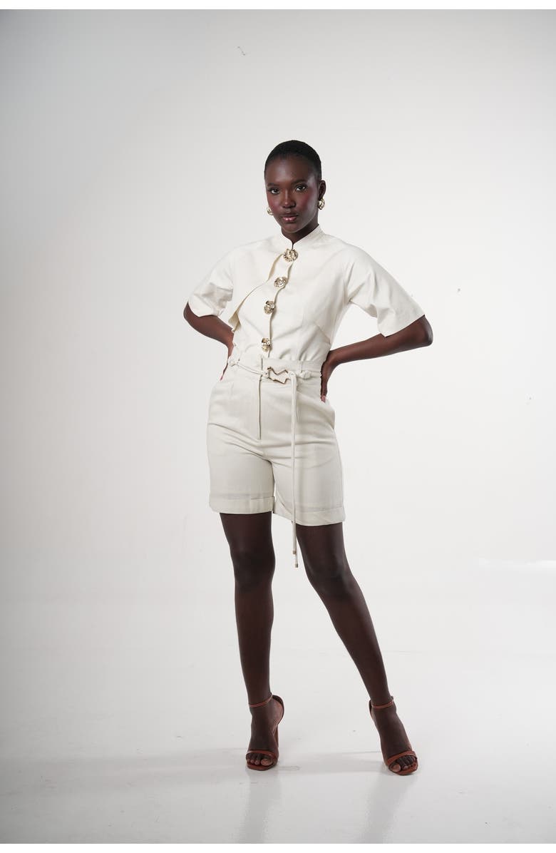 Sable Salina Linen-blend Paperbag-waist Shorts, Alternate, color, Ivory (Off-White)