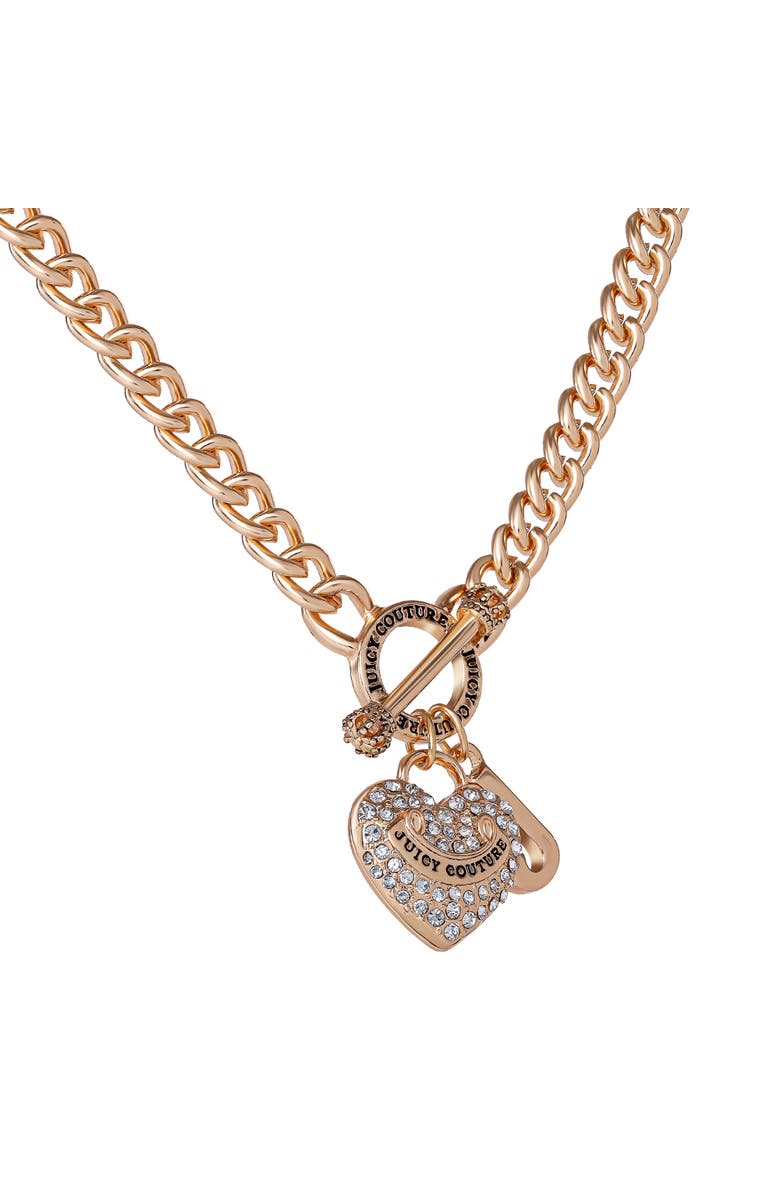 Juicy Couture Gold-Tone Heart and Logo Toggle Charm Necklace, Alternate, color, Gold