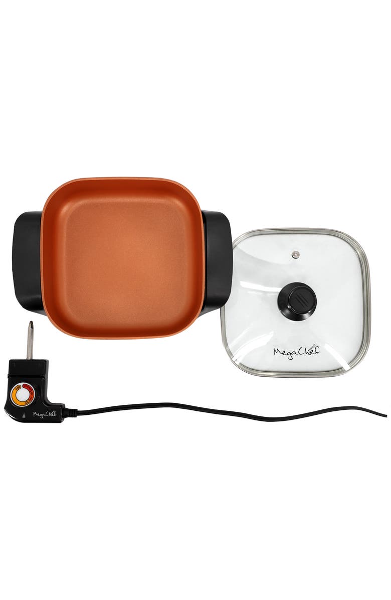 Megachef 8 Inch Electric Skillet with Lid in Black with Copper Coating, Alternate, color, Black