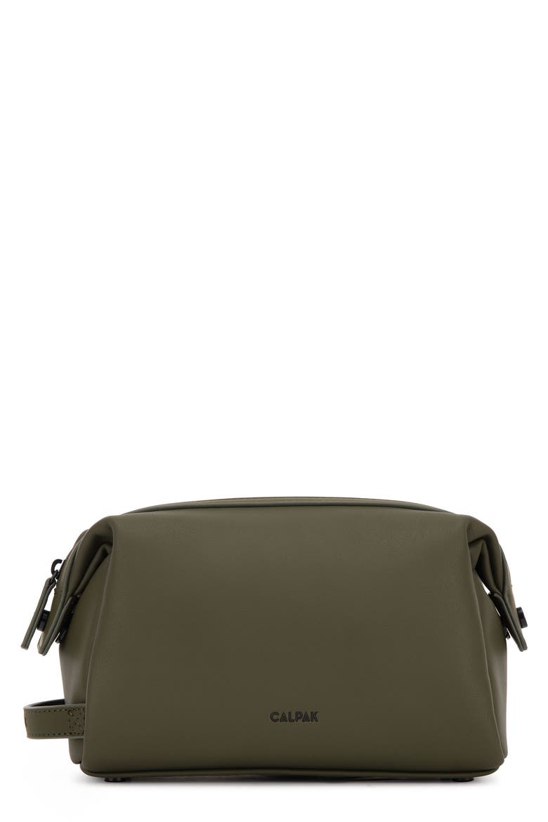 Hue Faux Leather Toiletry Bag, Main, color, MOSS