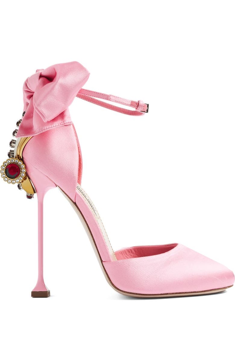 Miu Miu Crystal Bow Tie Ankle Strap Pump, Alternate, color,