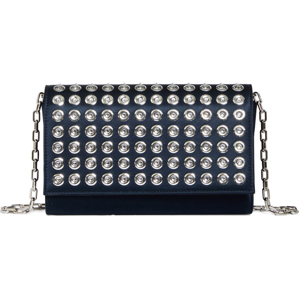 Christian Louboutin Crystal Grommet Satin Wallet On A Chain In Black