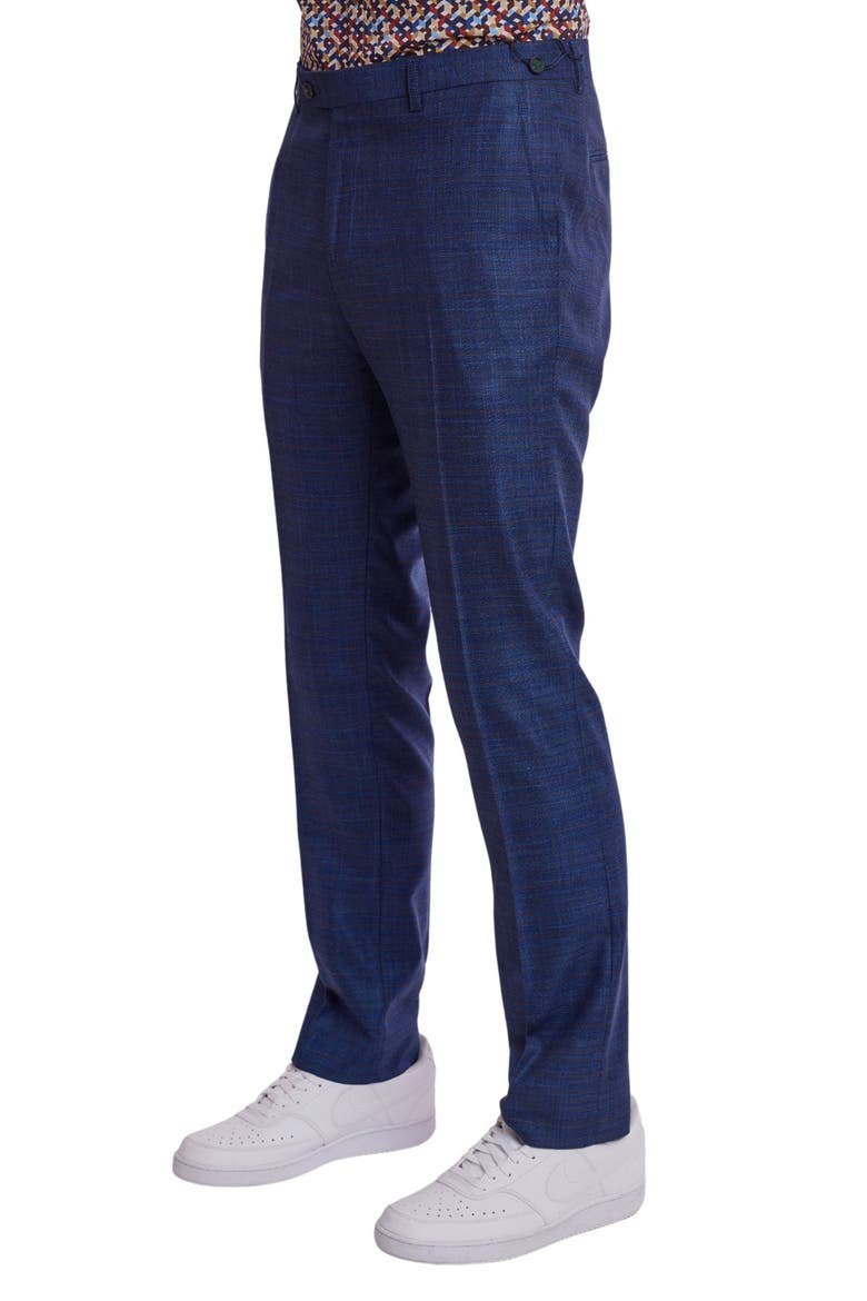 Downing Slim Flat Front Windowpane Dress Pants, Alternate, color, BLUE COGNAC CHECK
