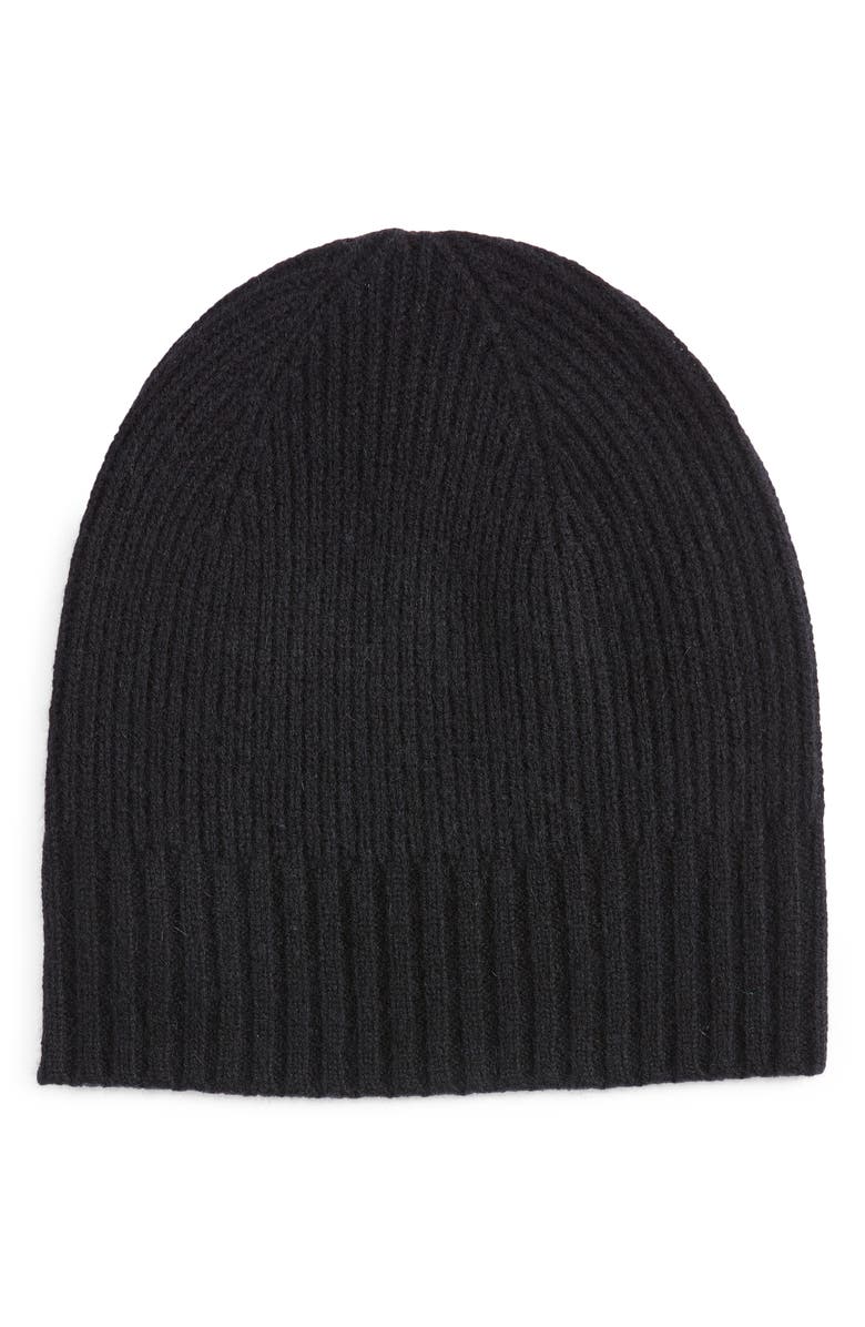 Nordstrom Rib Cashmere Beanie, Main, color, Black Rock