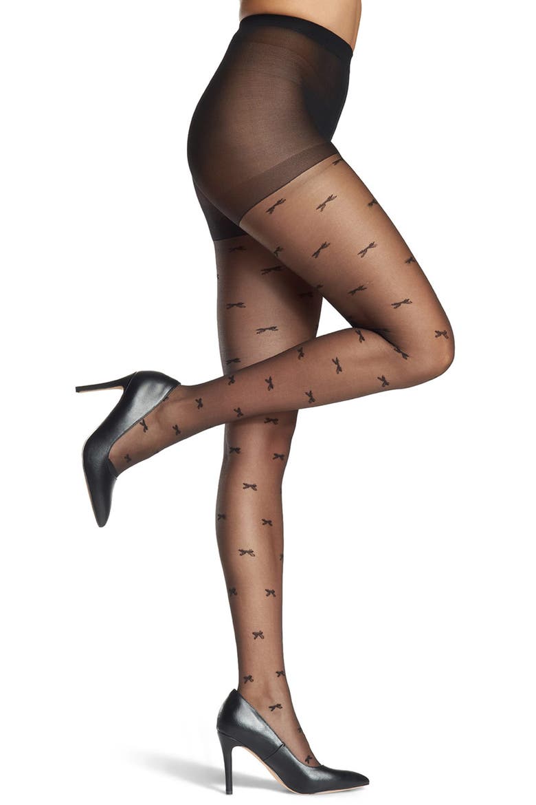 Sheer Bow Tights, Main, color, BLACK
