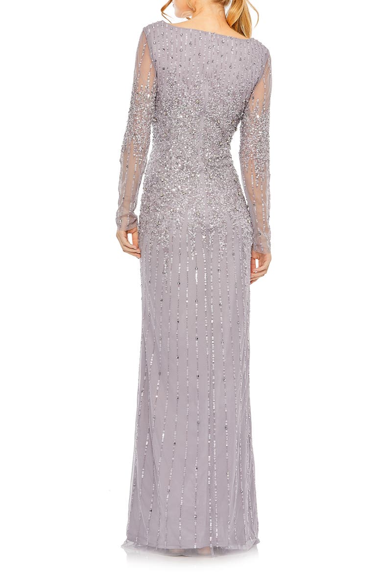 High Neck Sequin Embellished Long Sleeve A Line Gown, Alternate, color, VINTAGE LILAC