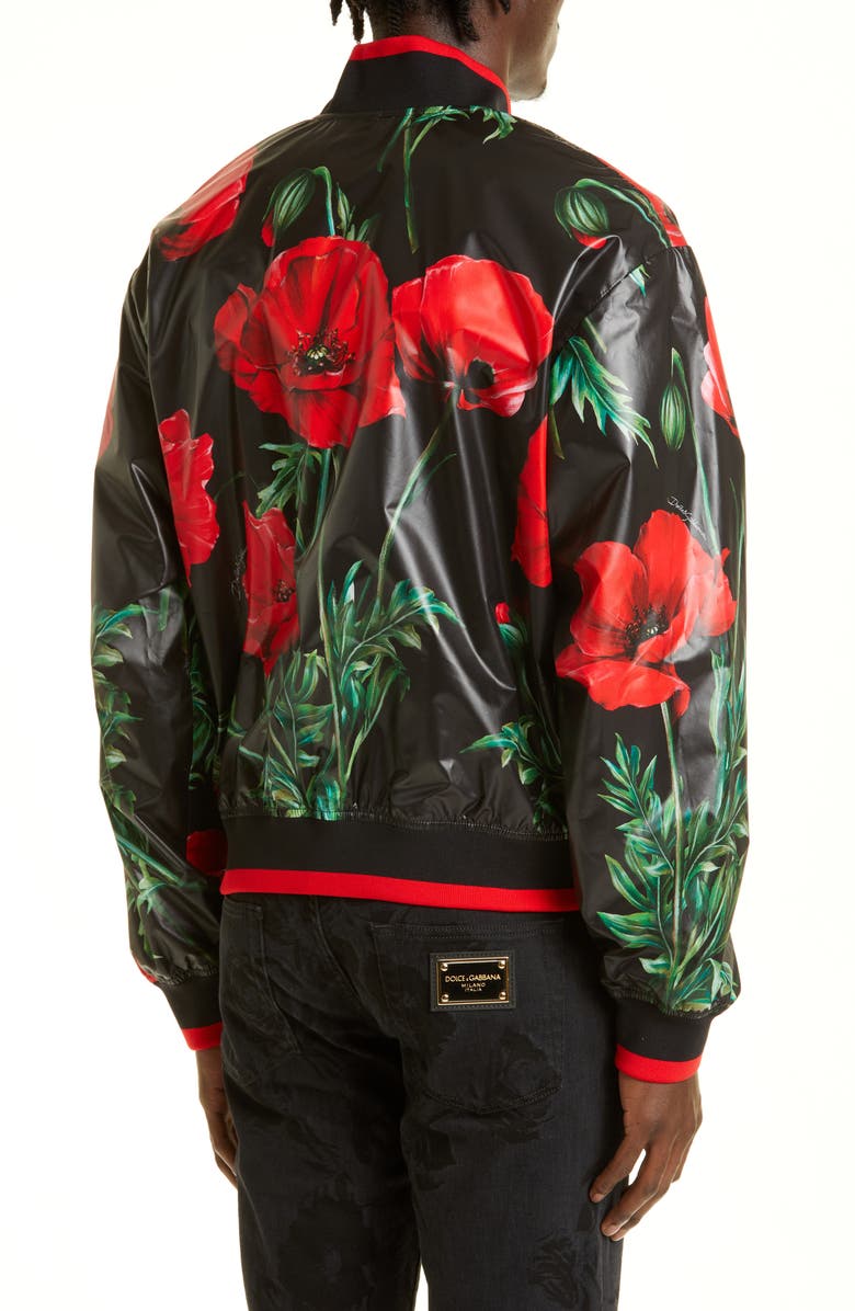 Dolce&Gabbana Men's Floral Faux Leather Bomber Jacket, Alternate, color, 