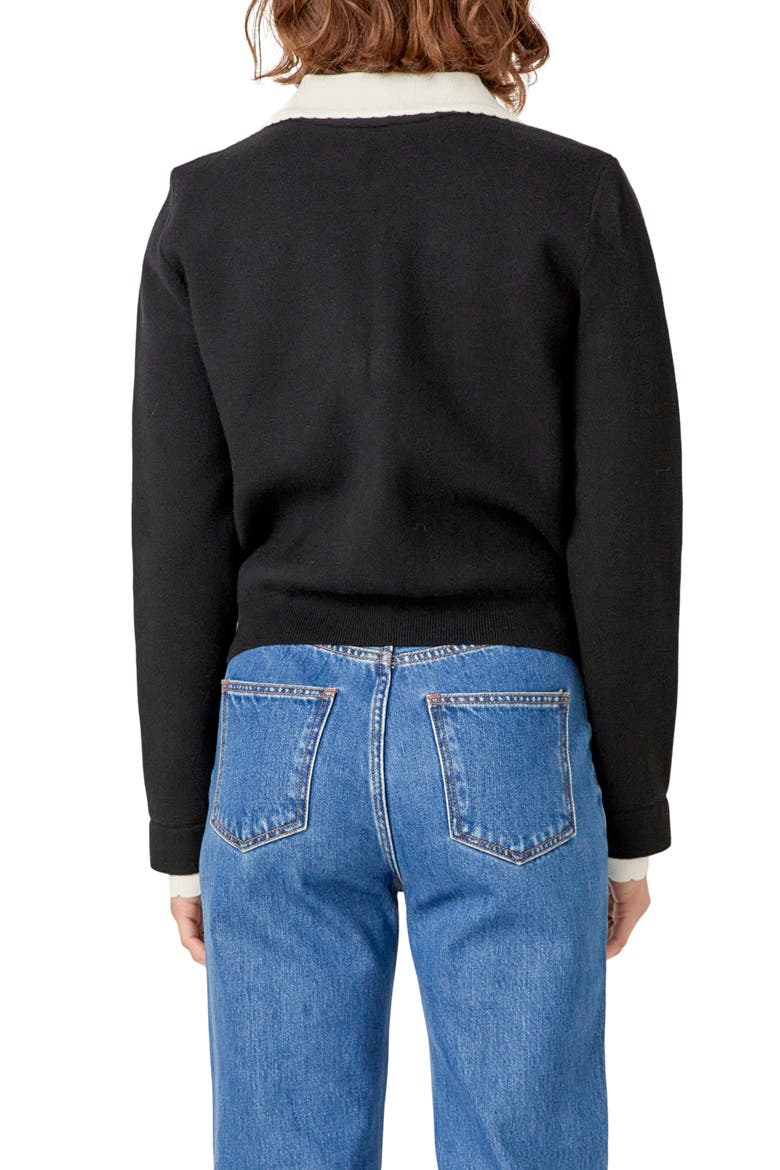 Scallop Detail Cardigan, Alternate, color, BLACK/WHITE