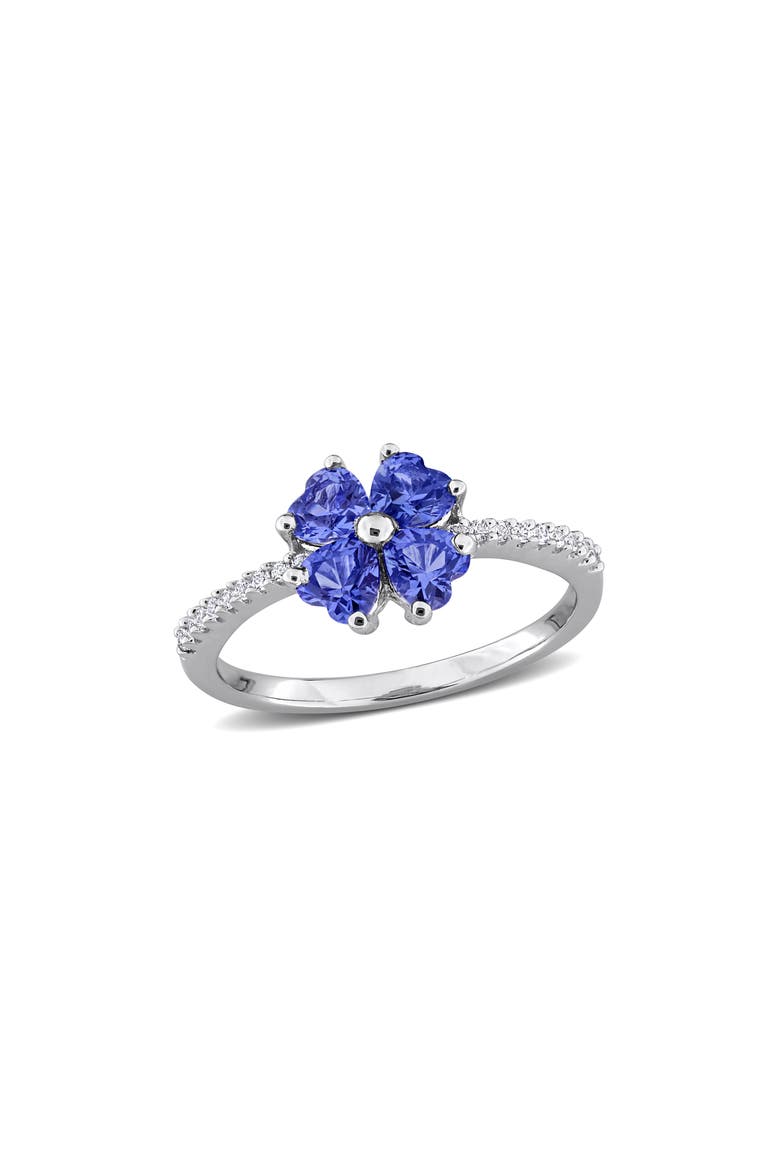 Lab Created Sapphire Flower Heart Ring, Main, color, BLUE