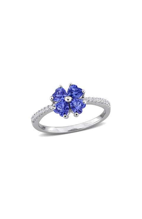 Lab Created Sapphire Flower Heart Ring