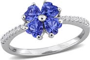 DELMAR Lab Created Sapphire Flower Heart Ring
