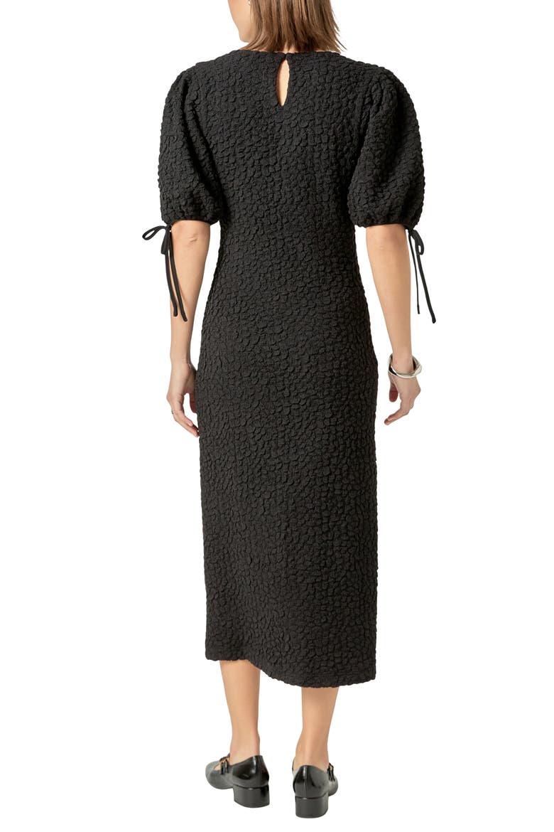 Textured Puff Sleeve Midi Dress, Alternate, color, BLACK